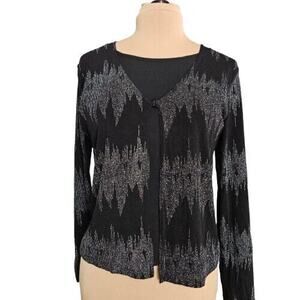 Western Connection Twofer Top Womens Medium Black Silver Metallic Festive Bling